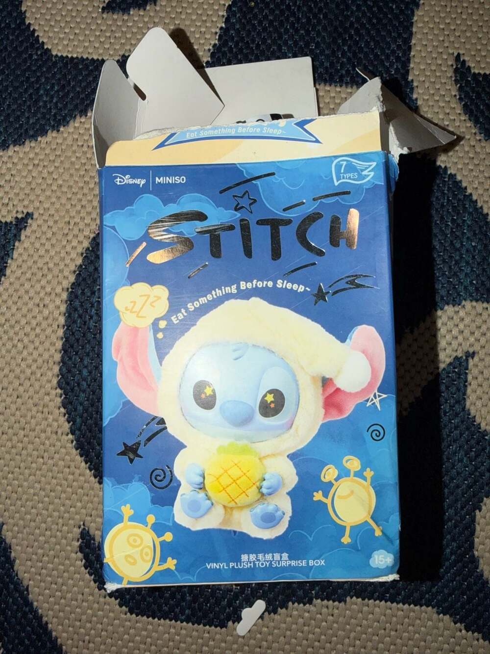 Miniso Disney Stitch Eat Something Before Sleep Vinyl Plush Toy Surprise Box